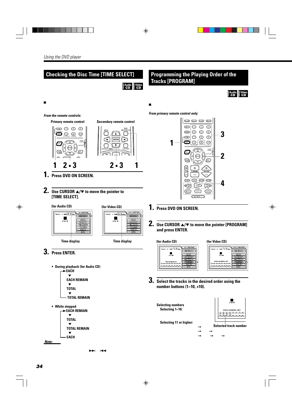 Checking the disc time [time select | JVC TH-A10 User Manual | Page 36 / 68