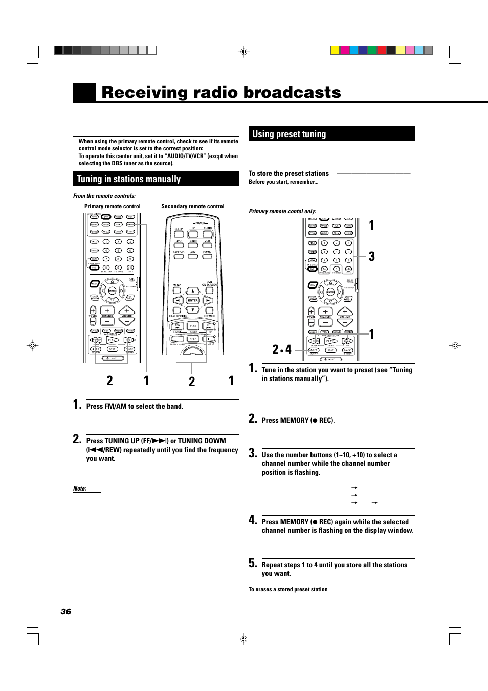 Receiving radio broadcasts | JVC TH-A10 User Manual | Page 38 / 68