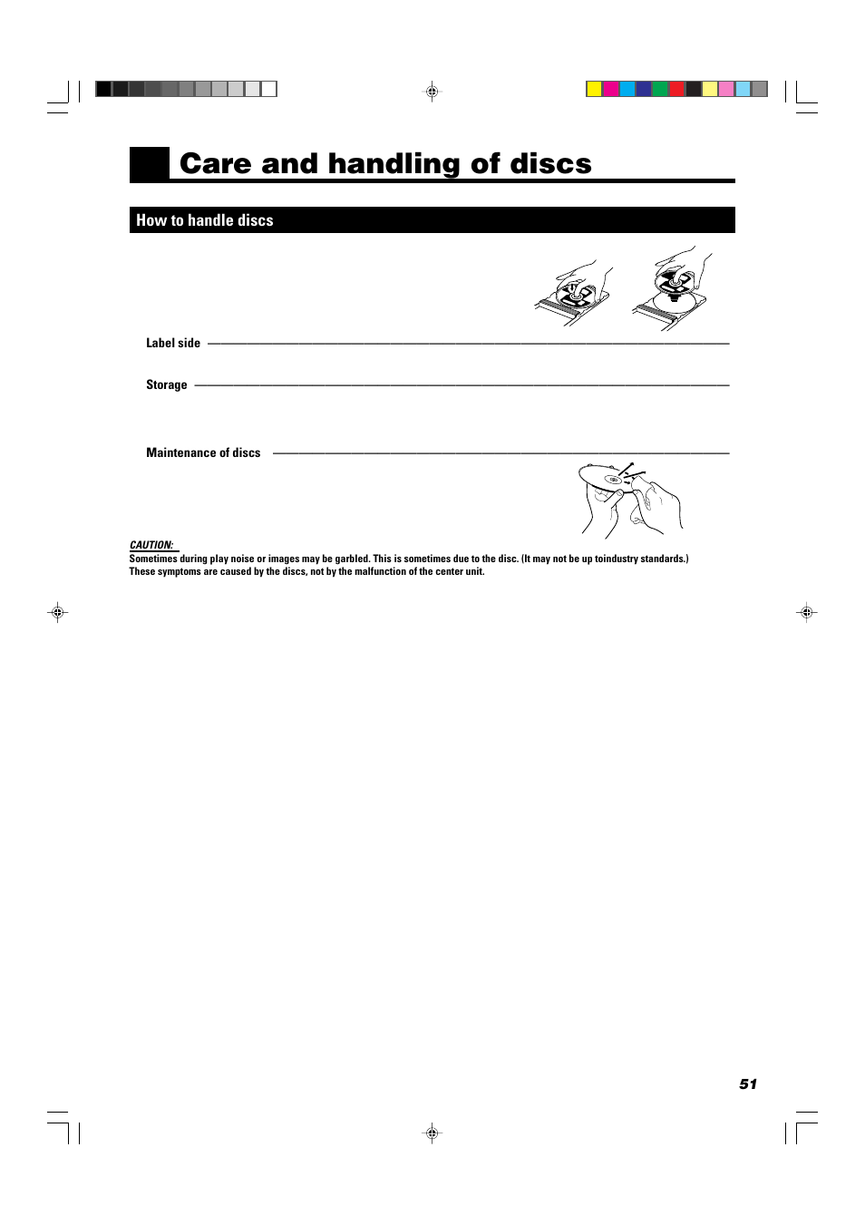 Care and handling of discs, How to handle discs | JVC TH-A10 User Manual | Page 53 / 68