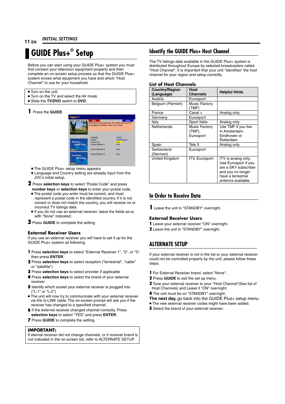 Guide plus, Setup, Identify the guide plus+ host channel | Alternate setup | JVC DR-MH300SE User Manual | Page 3 / 11