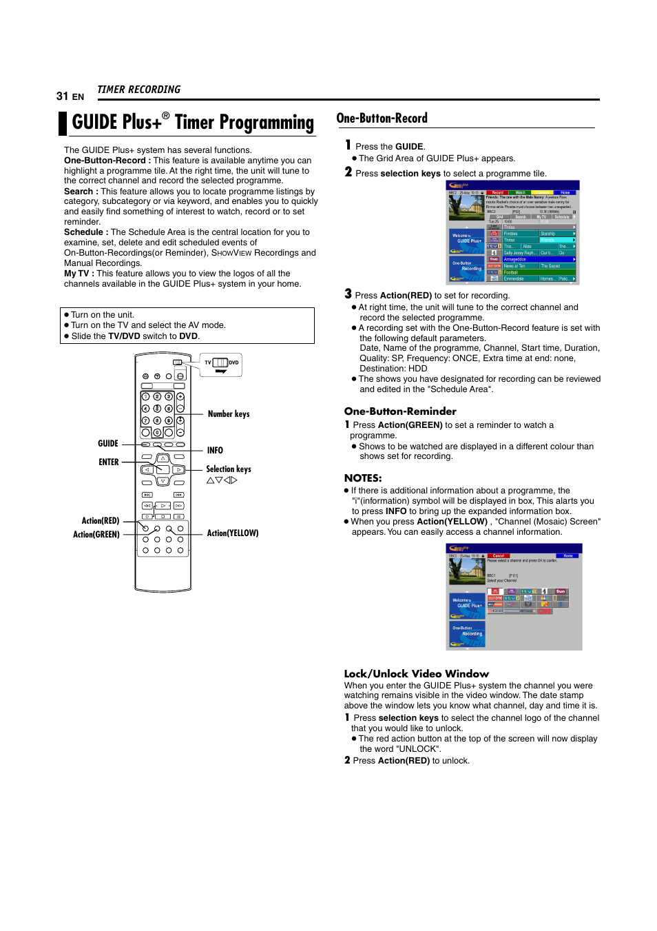 Guide plus, Timer programming, One-button-record | JVC DR-MH300SE User Manual | Page 6 / 11