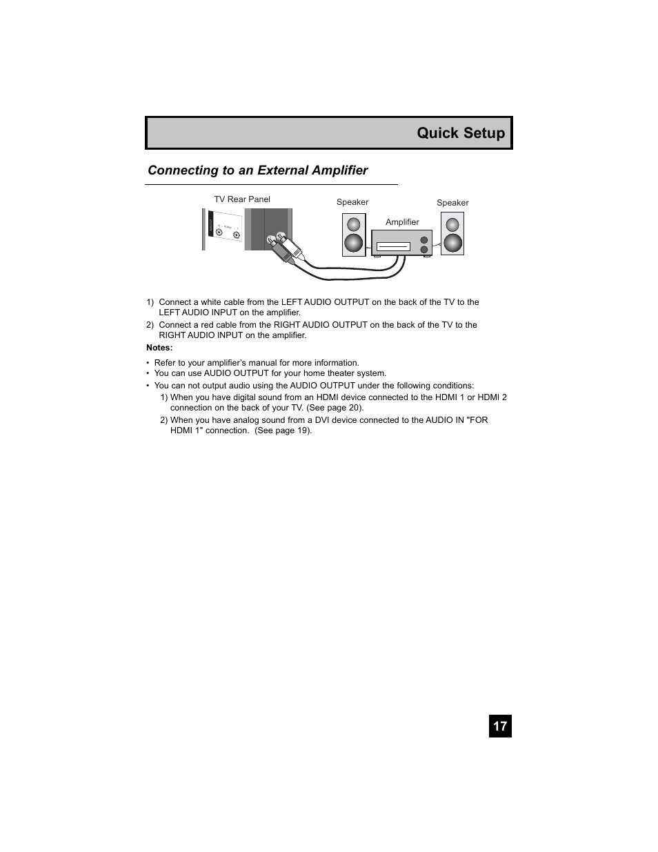 Quick setup, Connecting to an external amplifier | JVC 0707TNH-II-IM User Manual | Page 17 / 80