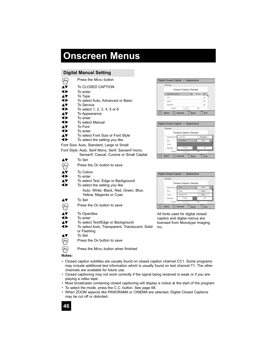 Onscreen menus, Digital manual setting | JVC 0707TNH-II-IM User Manual | Page 46 / 80