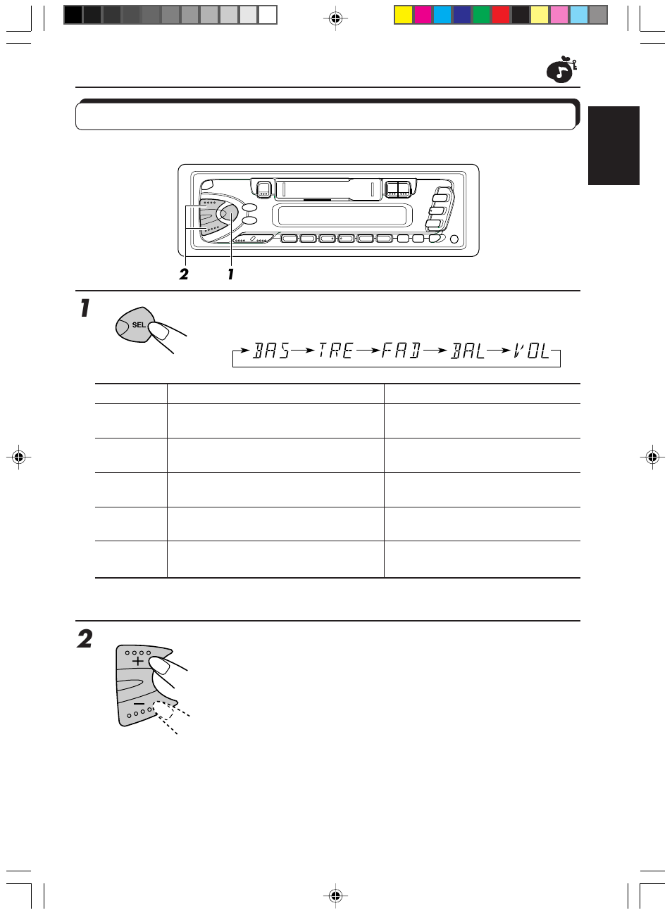 Adjusting the sound, Select the item you want to adjust, Adjust the level | JVC Model KS-FX200 User Manual | Page 11 / 25