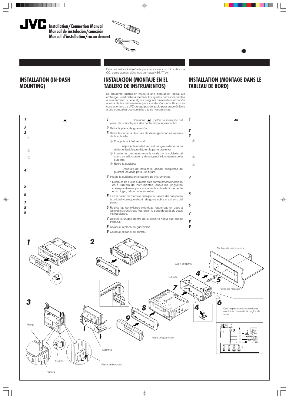 Installation, Ks-fx200, Installation (montage dans le tableau de bord) | Installation (in-dash mounting) | JVC Model KS-FX200 User Manual | Page 22 / 25
