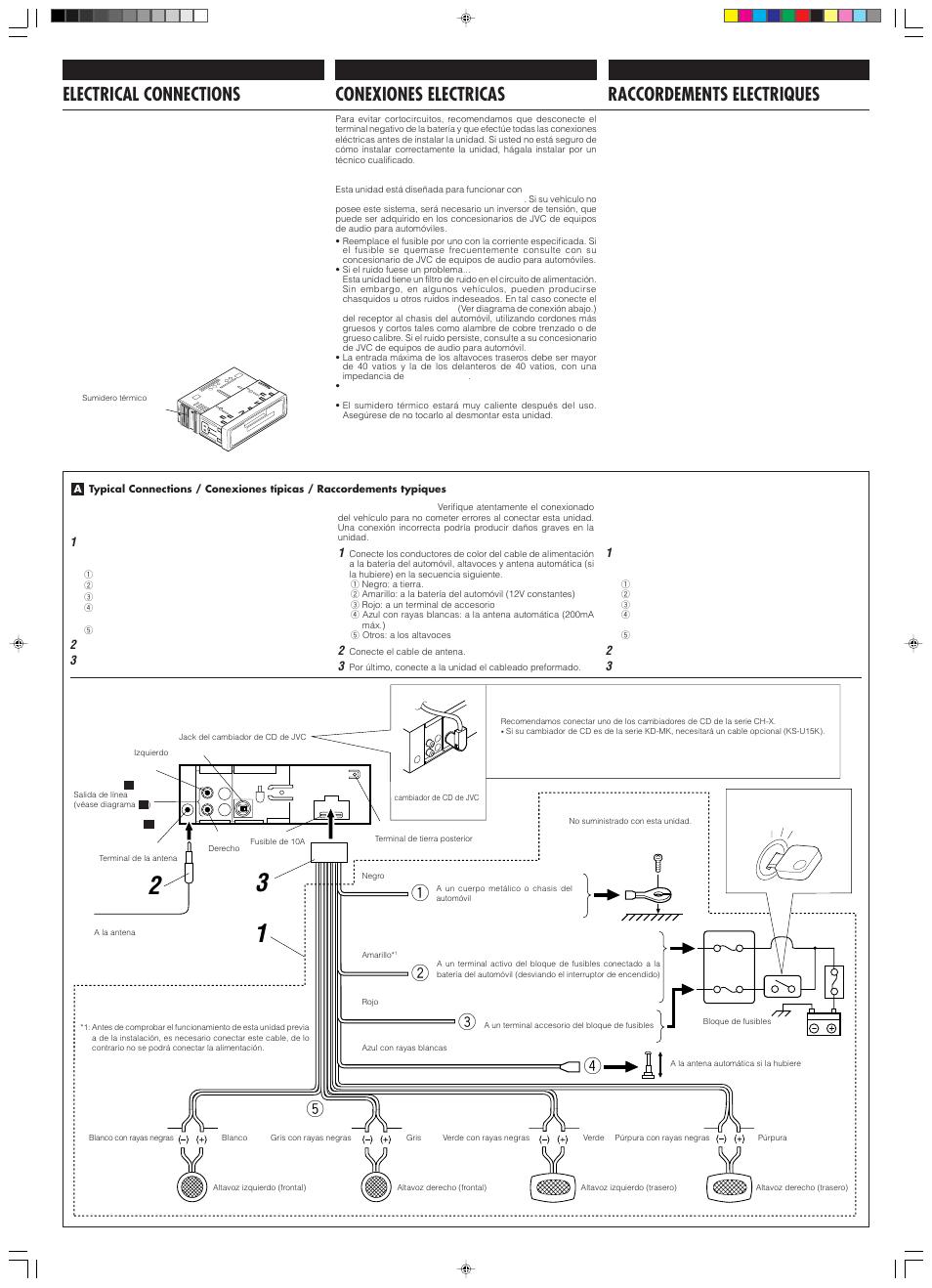 Electrical connections, Conexiones electricas, Raccordements electriques | JVC Model KS-FX200 User Manual | Page 24 / 25