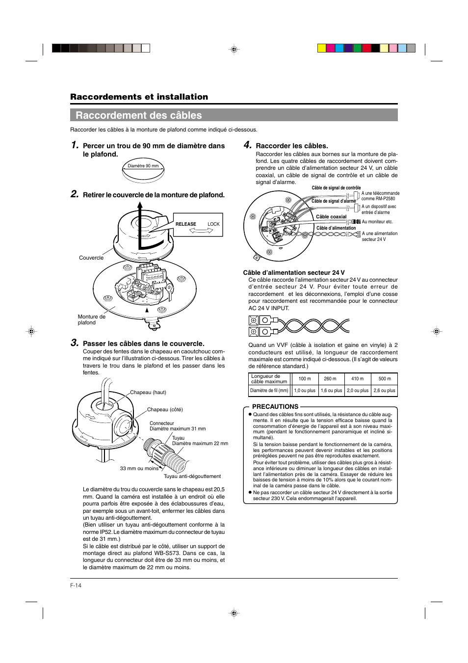 Raccordement des câbles, P. 14, Raccordements et installation | JVC DOME TYPE CAMERA TK-C676 User Manual | Page 100 / 216