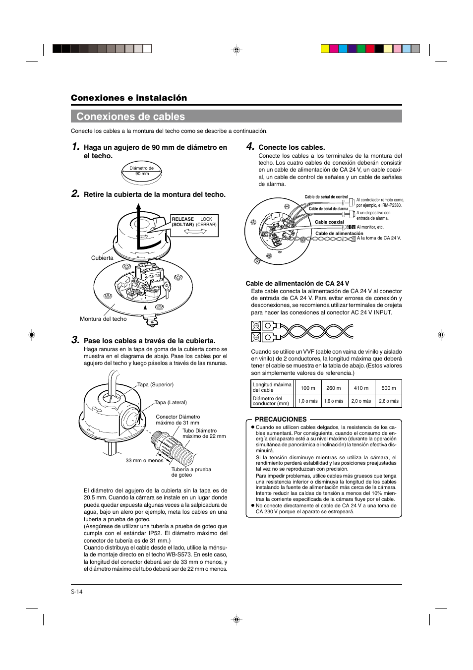 Conexiones de cables, Pág. 14, Conexiones e instalación | JVC DOME TYPE CAMERA TK-C676 User Manual | Page 143 / 216