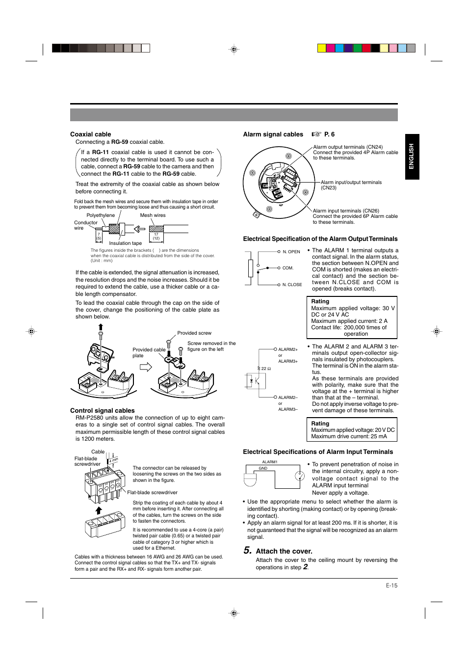 P. 15, Attach the cover | JVC DOME TYPE CAMERA TK-C676 User Manual | Page 15 / 216