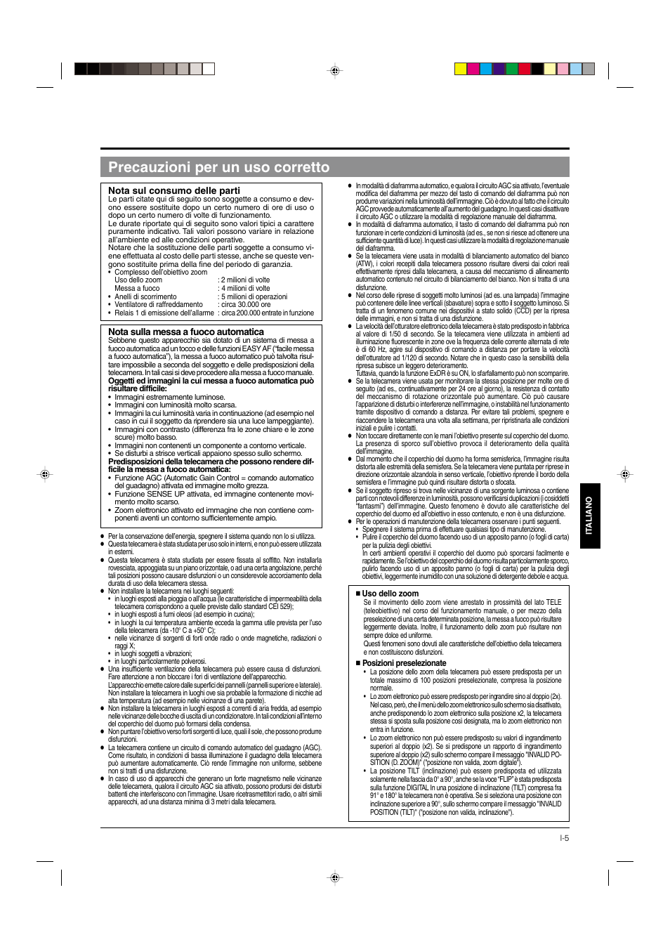 Precauzioni per un uso corretto | JVC DOME TYPE CAMERA TK-C676 User Manual | Page 177 / 216