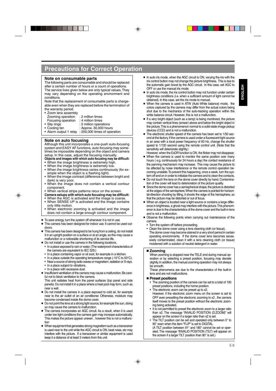 Precautions for correct operation | JVC DOME TYPE CAMERA TK-C676 User Manual | Page 5 / 216