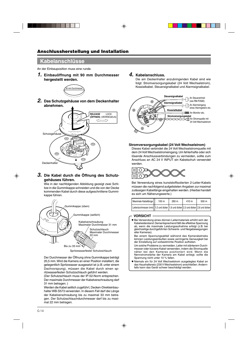 Kabelanschlüsse, S. 14, Auf seite 14 | Anschlussherstellung und installation | JVC DOME TYPE CAMERA TK-C676 User Manual | Page 57 / 216