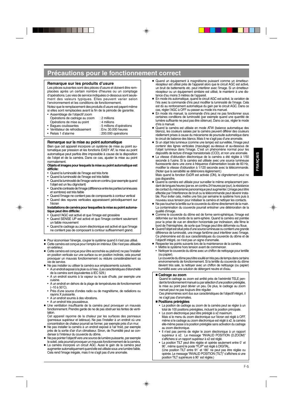 Précautions pour le fonctionnement correct | JVC DOME TYPE CAMERA TK-C676 User Manual | Page 91 / 216