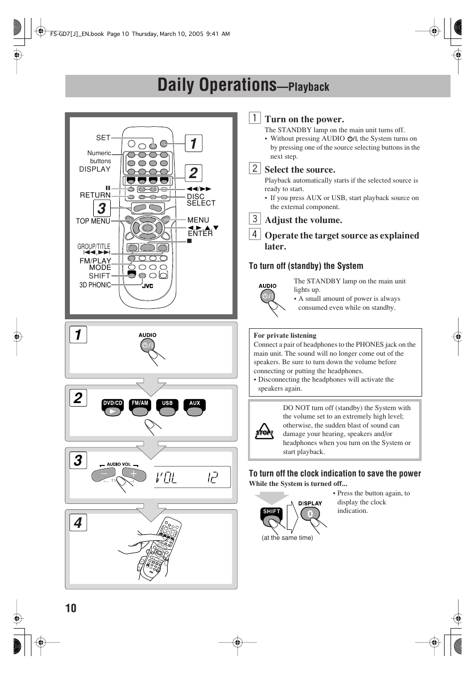 Daily operations, Playback | JVC CA-FSGD7 User Manual | Page 14 / 51