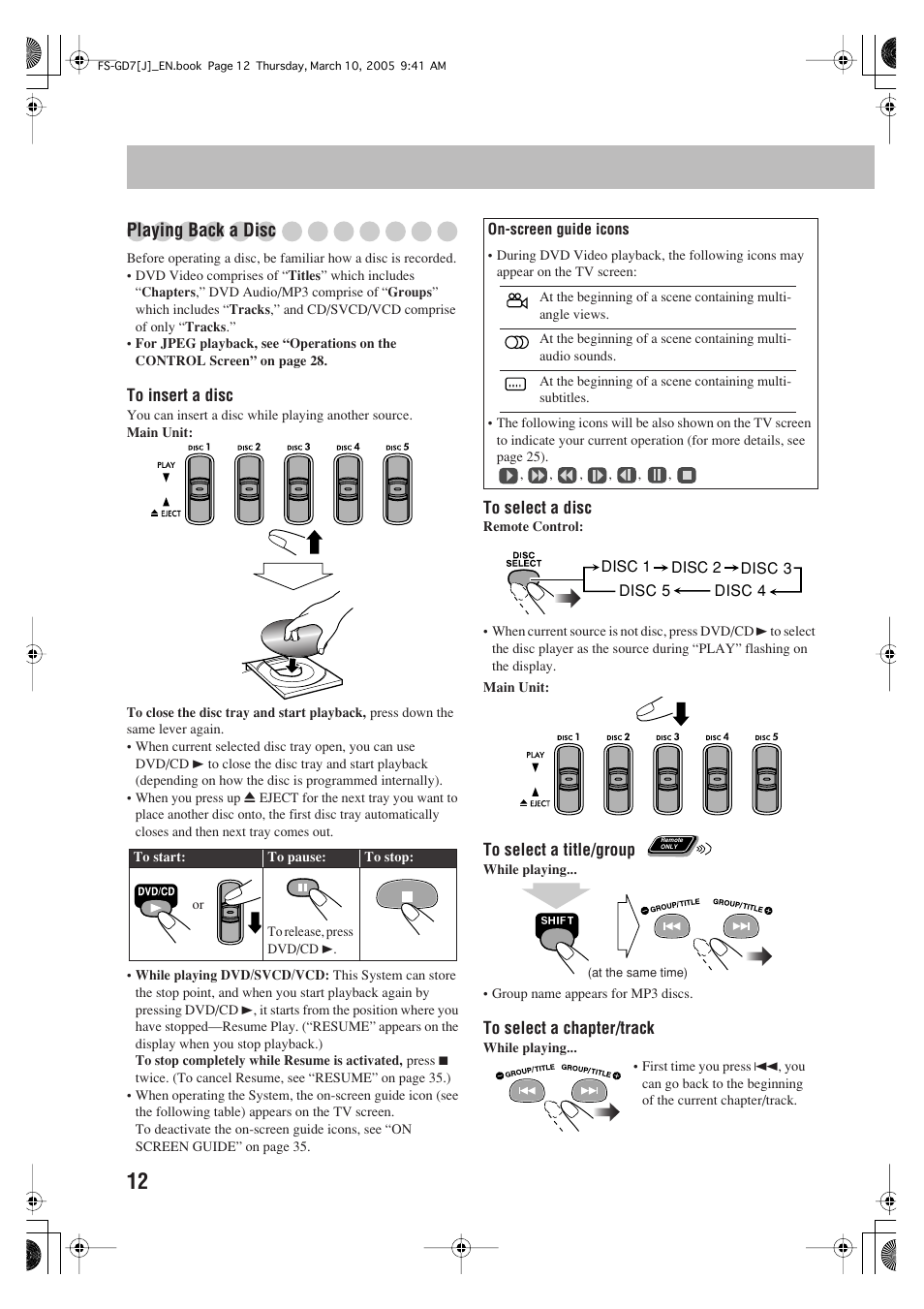 Playing back a disc | JVC CA-FSGD7 User Manual | Page 16 / 51