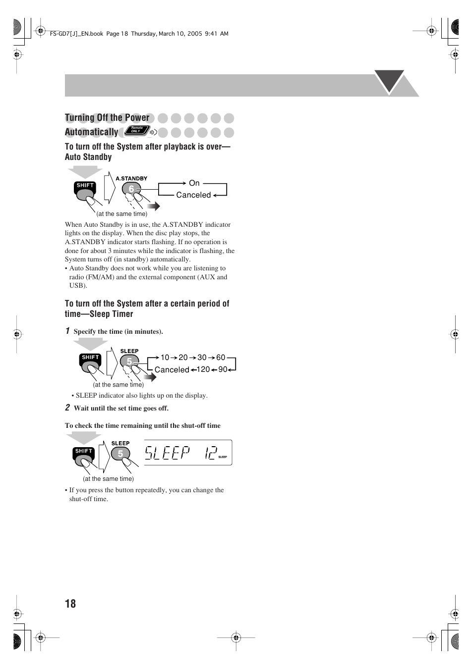 Turning off the power automatically | JVC CA-FSGD7 User Manual | Page 22 / 51