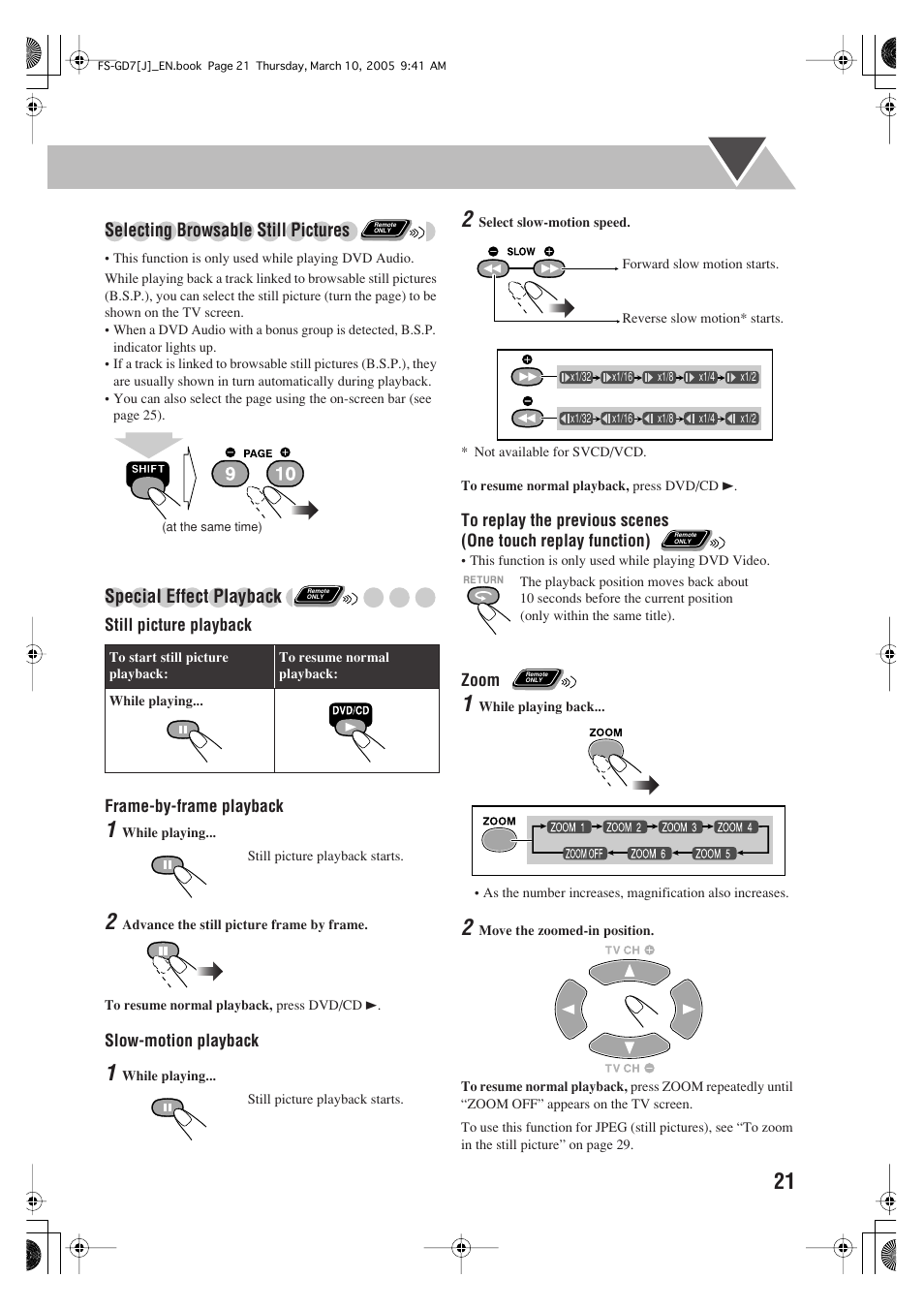 Selecting browsable still pictures, Special effect playback | JVC CA-FSGD7 User Manual | Page 25 / 51