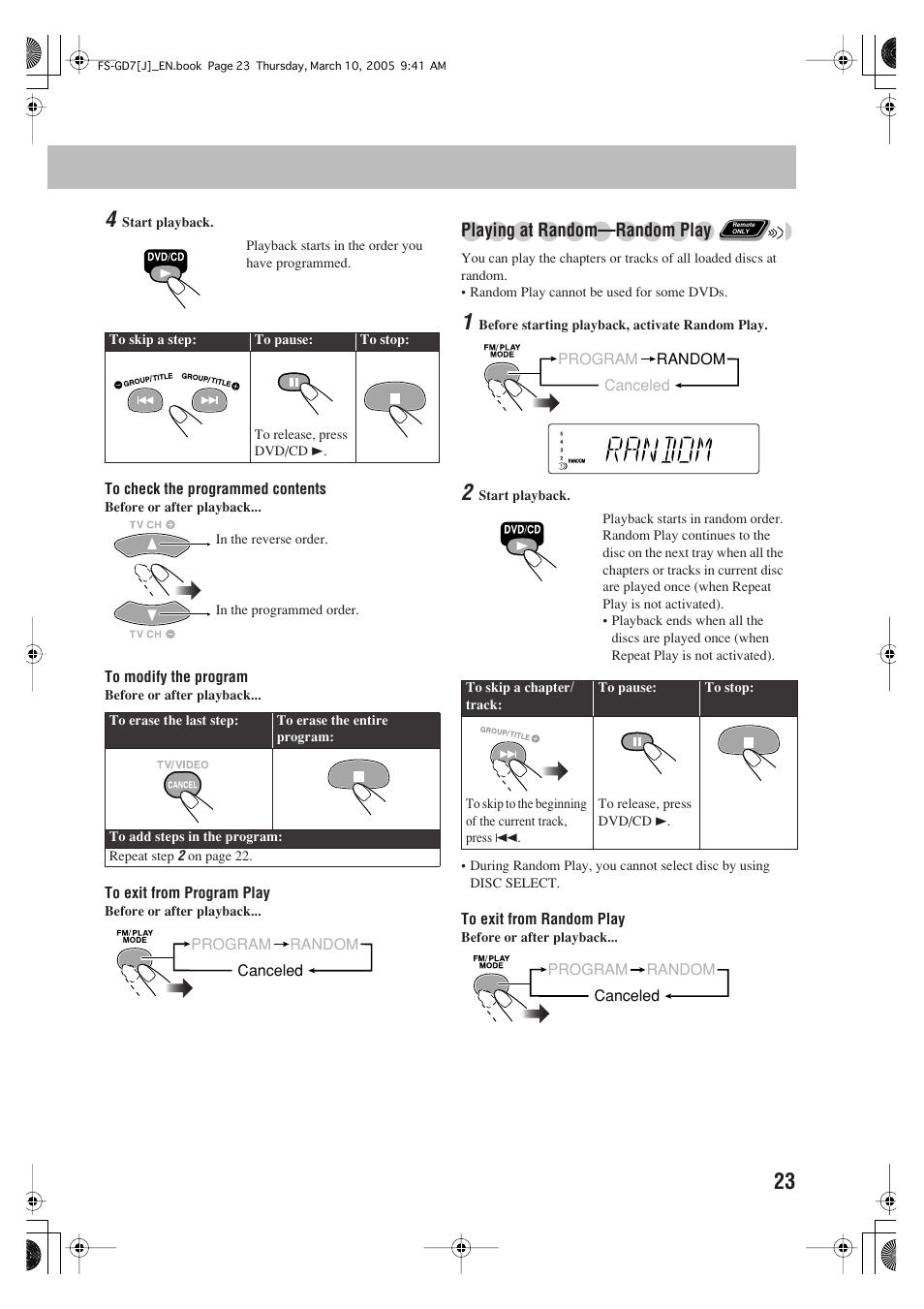 Playing at random—random play | JVC CA-FSGD7 User Manual | Page 27 / 51