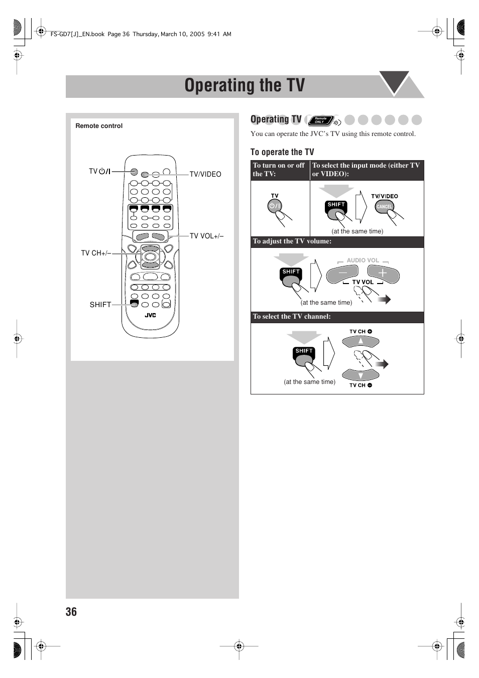 Operating the tv | JVC CA-FSGD7 User Manual | Page 40 / 51