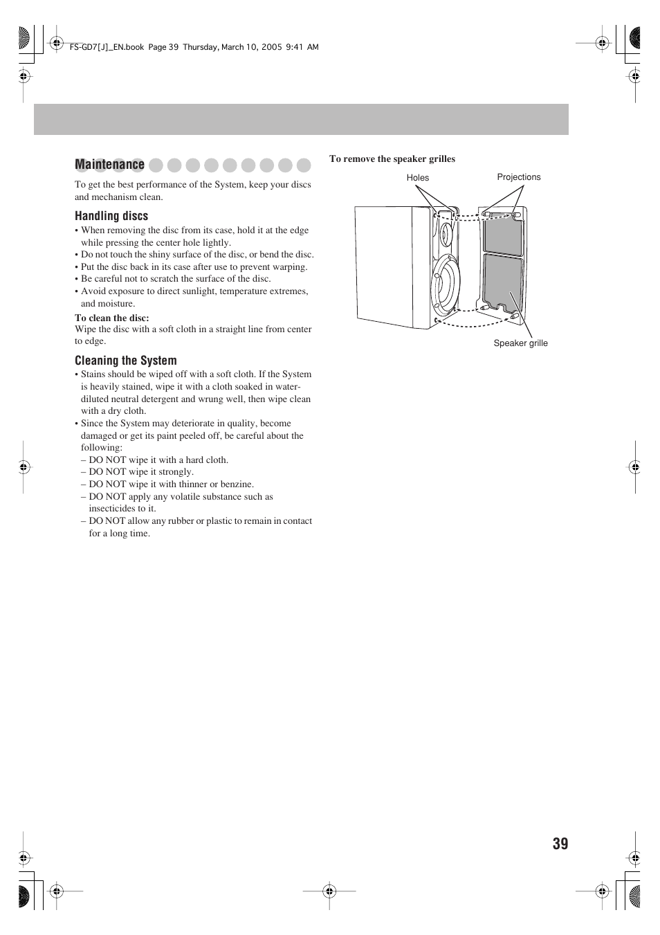 Maintenance | JVC CA-FSGD7 User Manual | Page 43 / 51