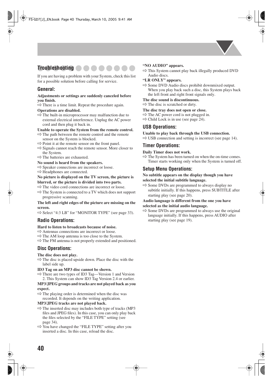 Troubleshooting | JVC CA-FSGD7 User Manual | Page 44 / 51
