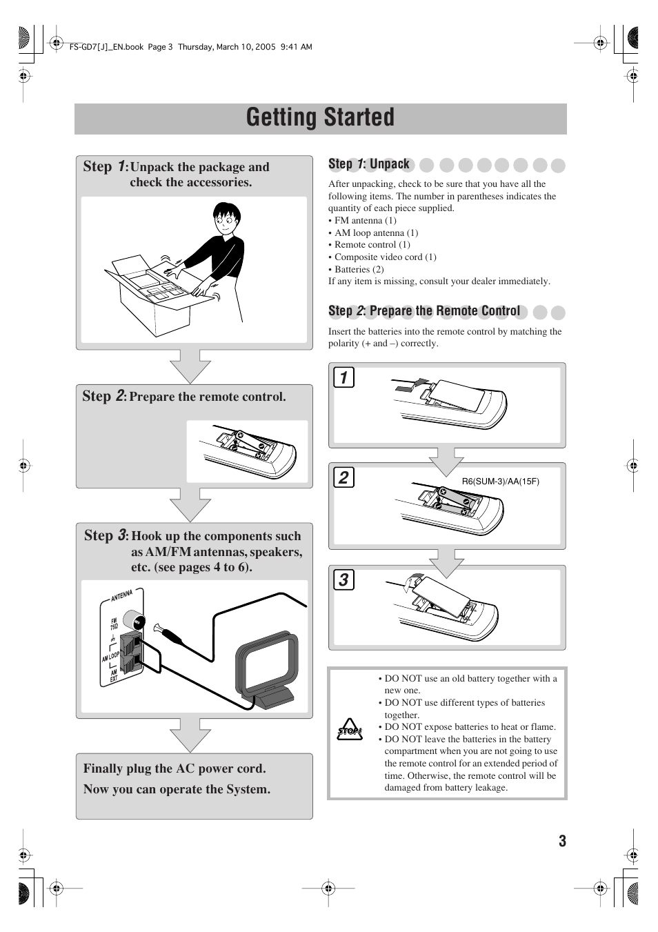 Getting started | JVC CA-FSGD7 User Manual | Page 7 / 51