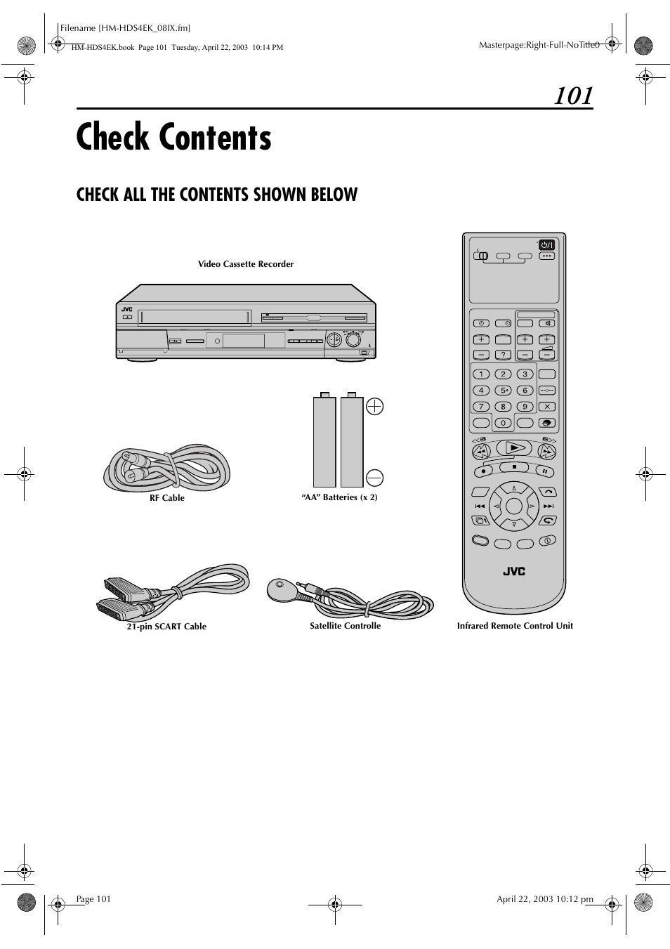 Check contents, Check all the contents shown below | JVC HM-HDS4EK User Manual | Page 101 / 104
