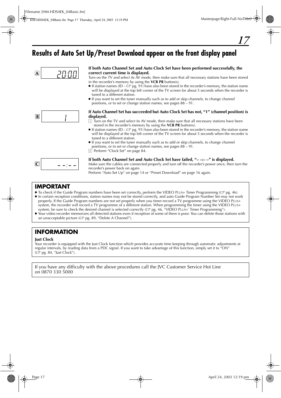 Important, Information | JVC HM-HDS4EK User Manual | Page 17 / 104