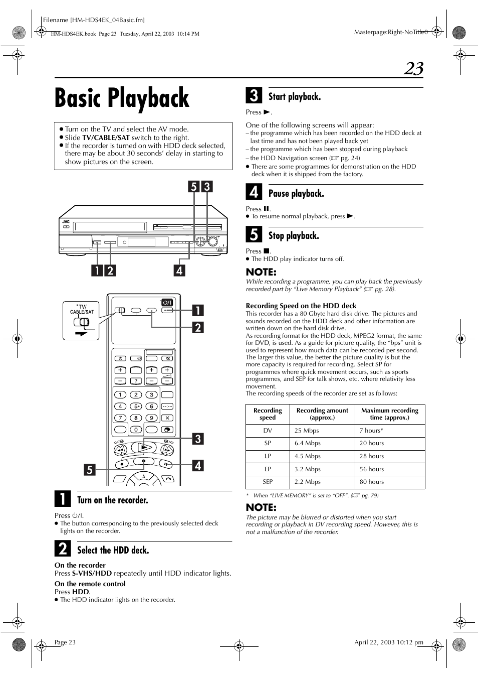 Basic playback | JVC HM-HDS4EK User Manual | Page 23 / 104