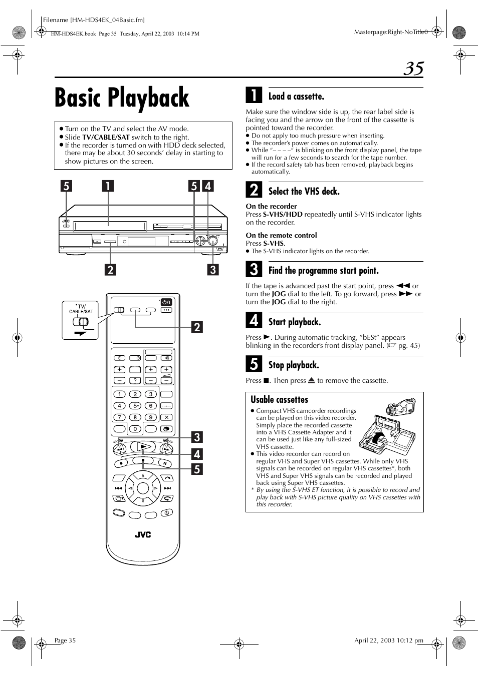 Basic playback | JVC HM-HDS4EK User Manual | Page 35 / 104