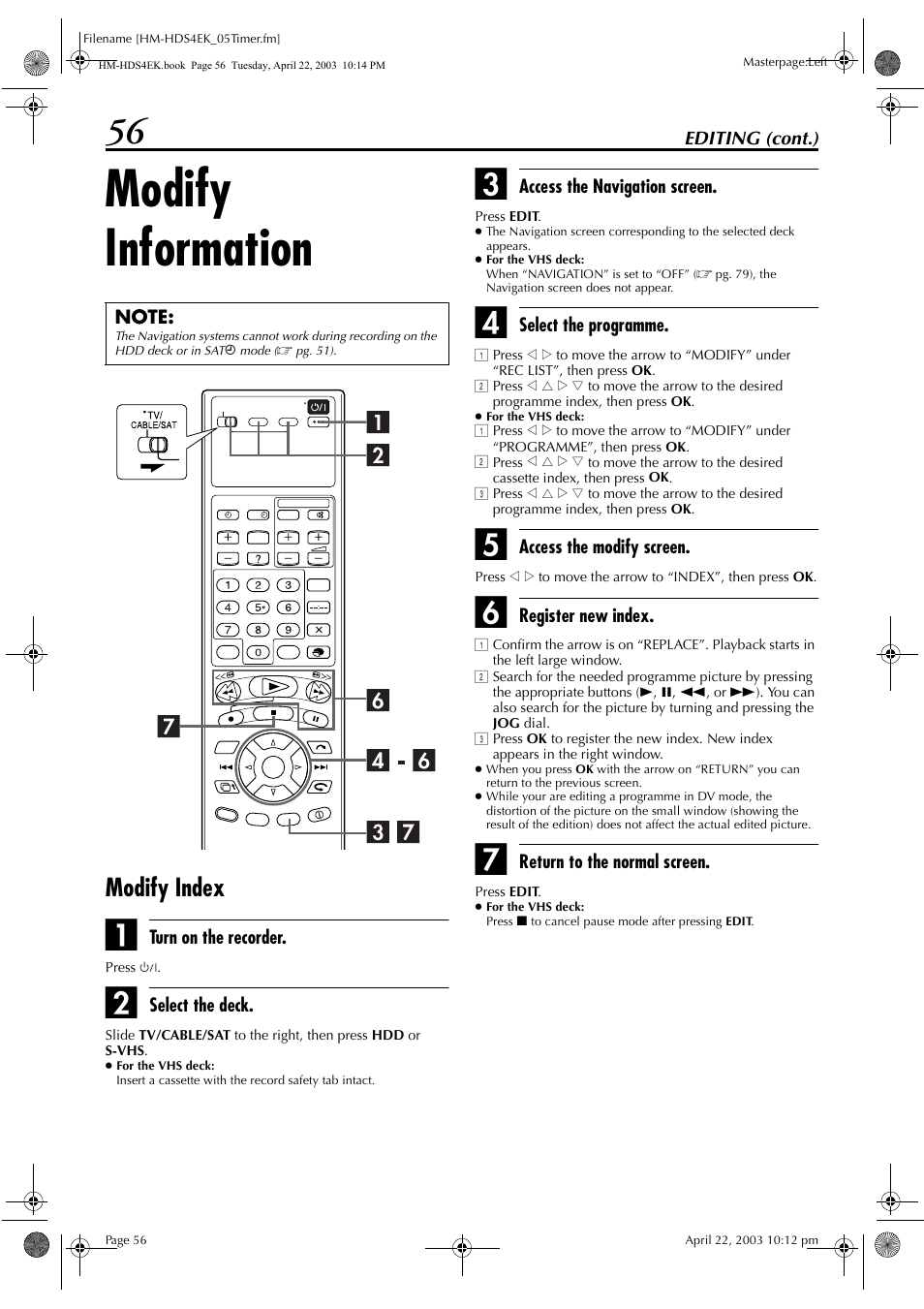Modify information, Modify index | JVC HM-HDS4EK User Manual | Page 56 / 104