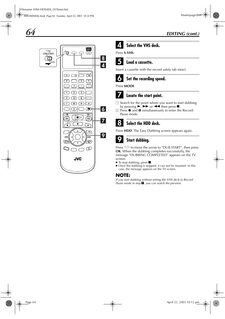 JVC HM-HDS4EK User Manual | Page 64 / 104