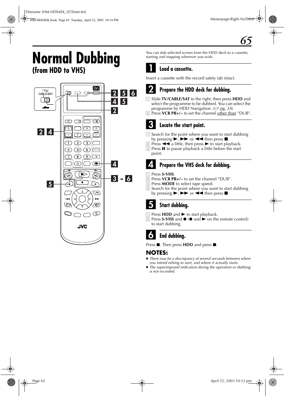 Normal dubbing | JVC HM-HDS4EK User Manual | Page 65 / 104