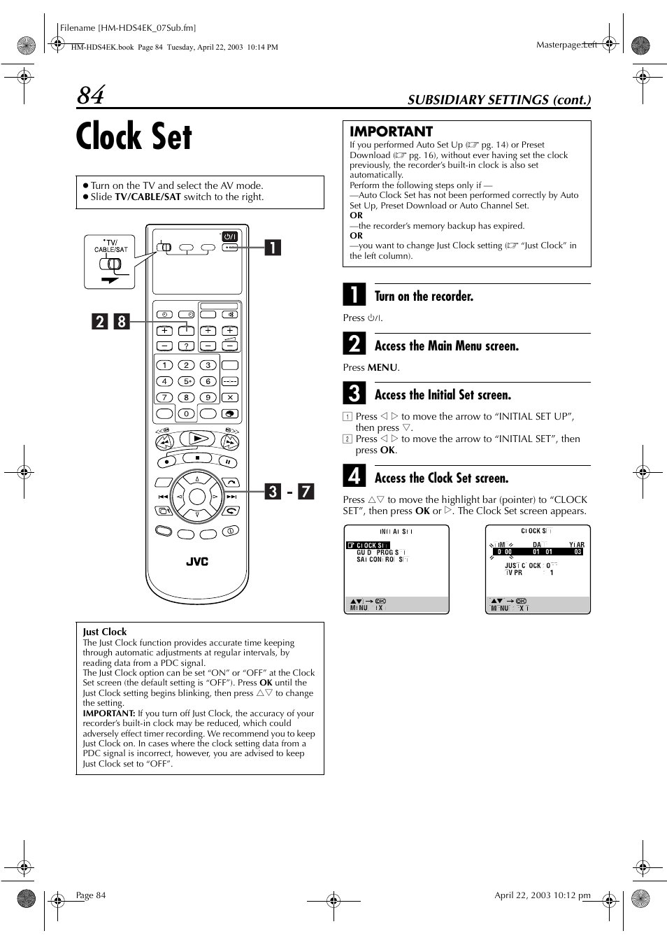 Clock set | JVC HM-HDS4EK User Manual | Page 84 / 104