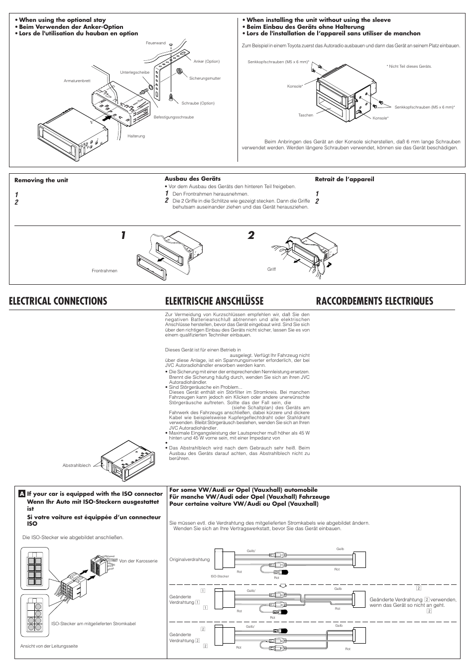 Electrical connections, Raccordements electriques, Elektrische anschlüsse | JVC KS-LX200R  EN User Manual | Page 2 / 4