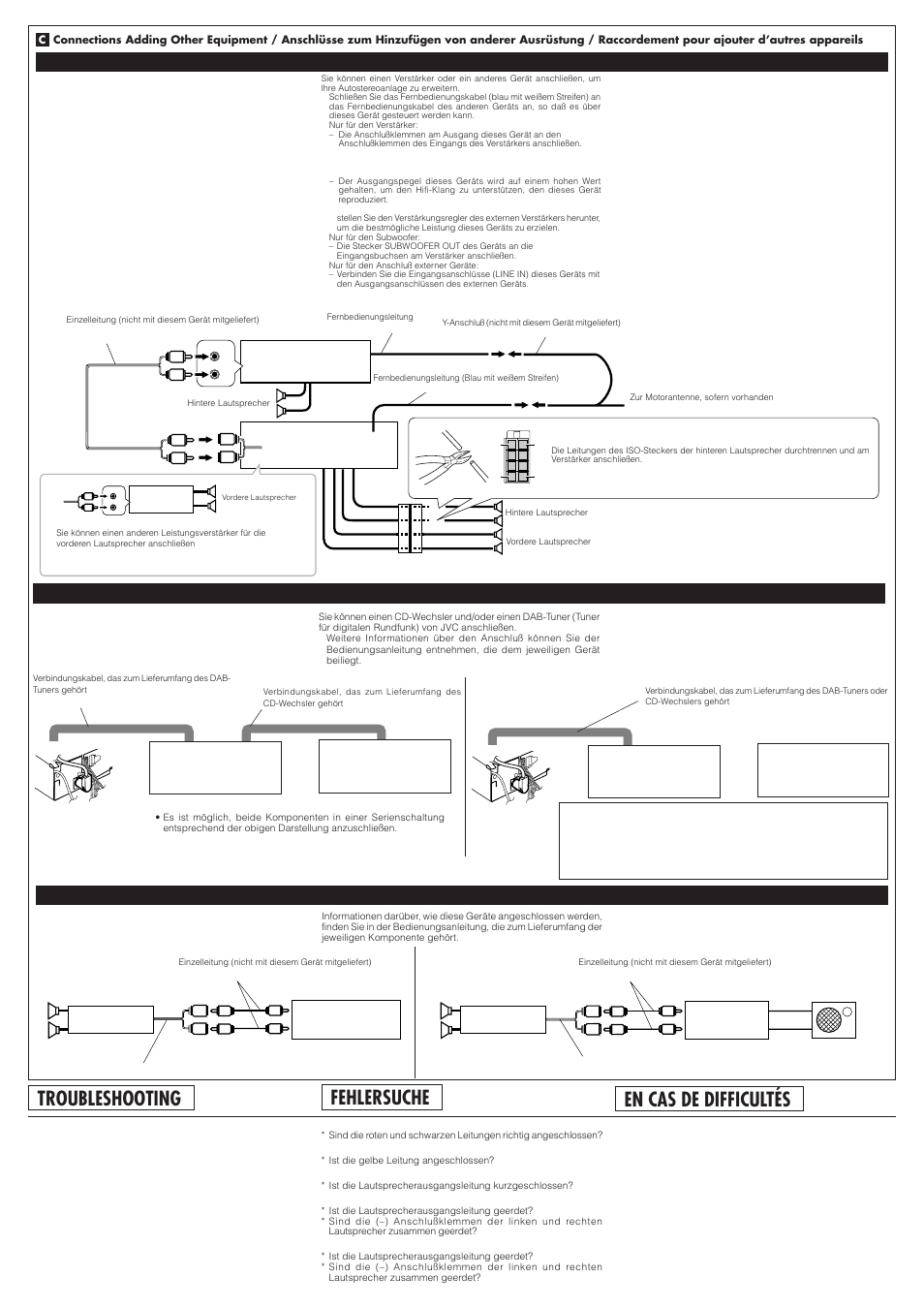 Fehlersuche, Troubleshooting, En cas de difficultés | JVC KS-LX200R  EN User Manual | Page 4 / 4