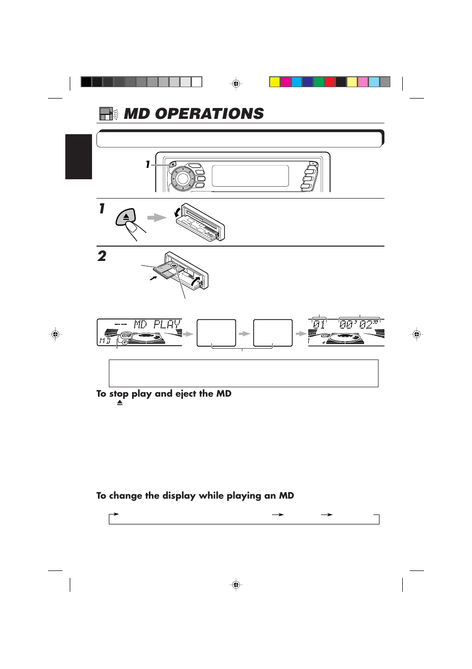 Md operations, Playing an md, Insert an md into the loading slot | JVC KD-MX2900R User Manual | Page 24 / 58