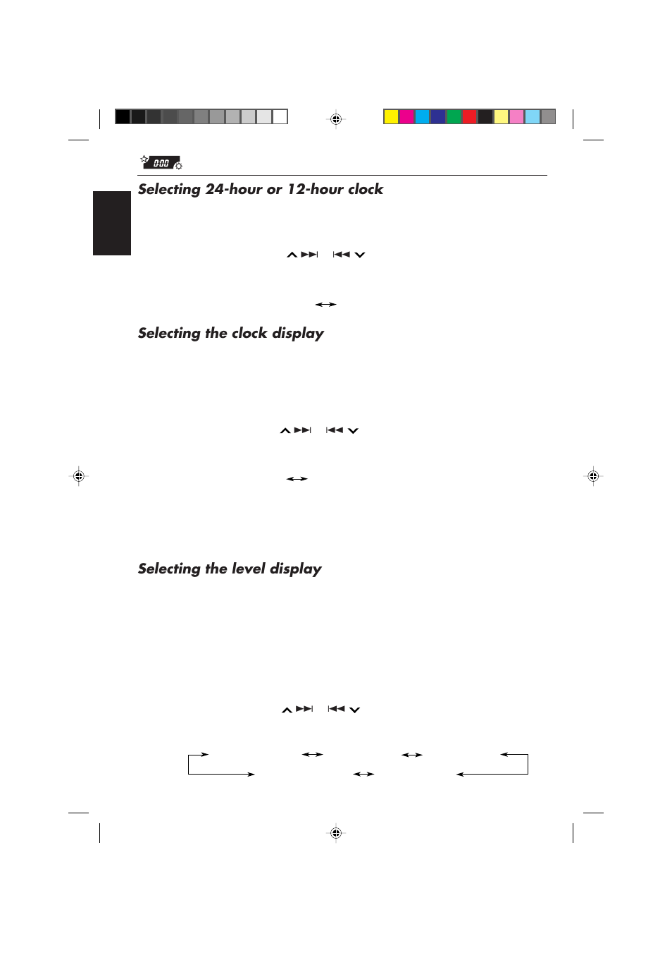 Selecting 24-hour or 12-hour clock, Selecting the clock display, Selecting the level display | JVC KD-MX2900R User Manual | Page 34 / 58