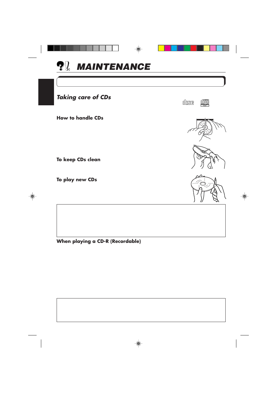 Maintenance, Handling discs, Taking care of cds | JVC KD-MX2900R User Manual | Page 54 / 58