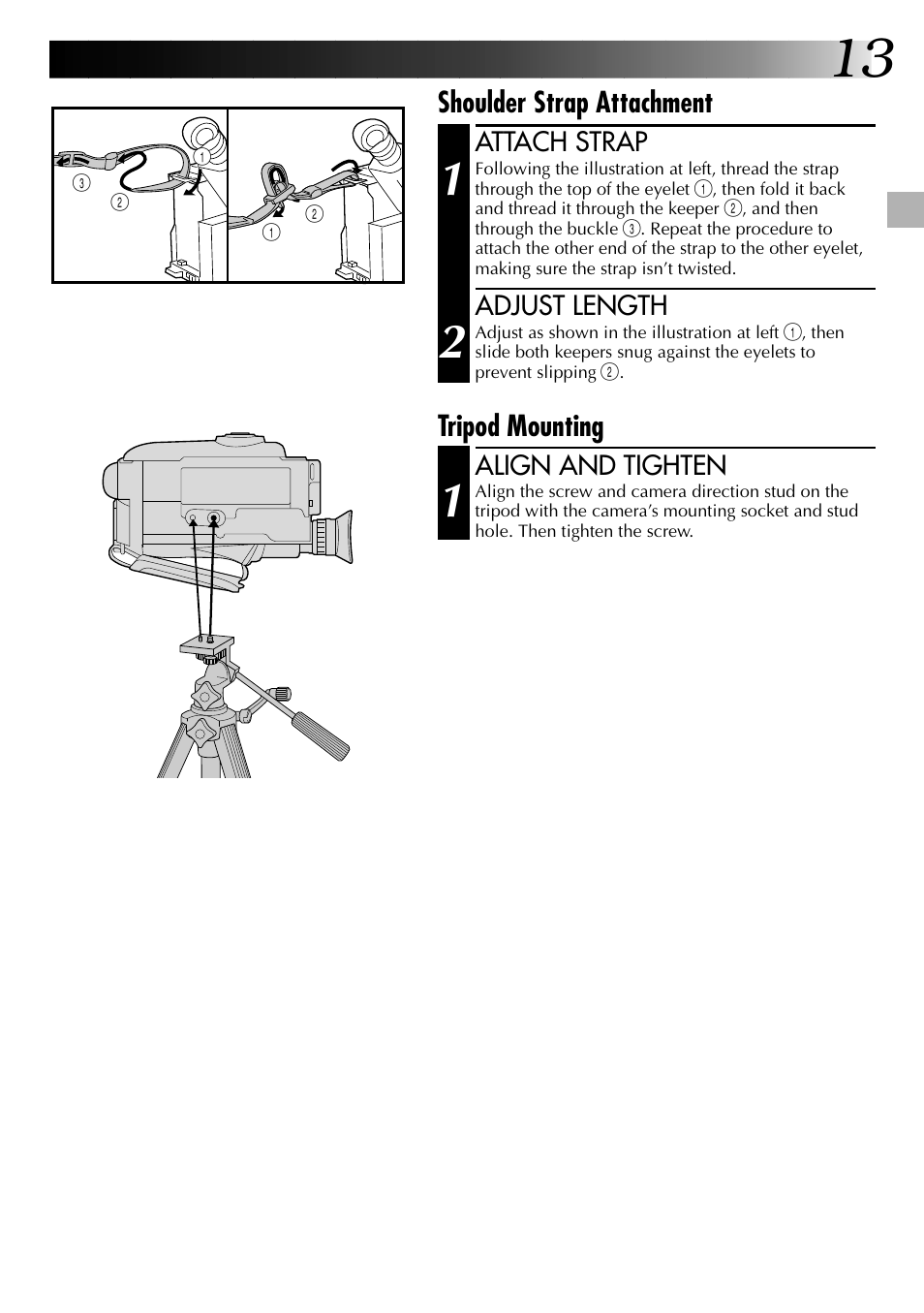Shoulder strap attachment, Tripod mounting | JVC 0597TOV*UN*VP User Manual | Page 13 / 56