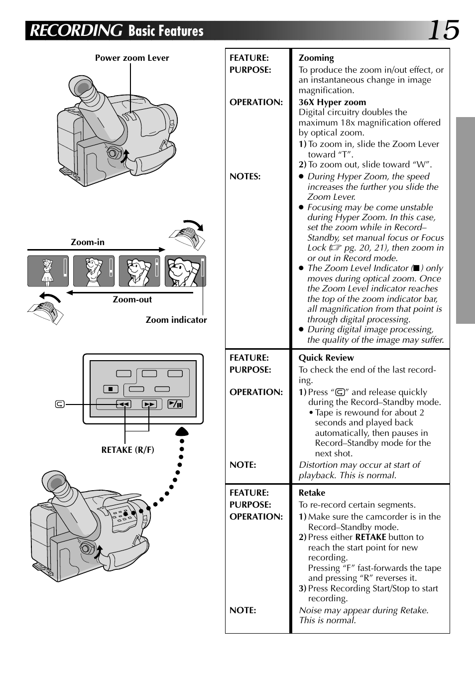 Recording, Basic features | JVC 0597TOV*UN*VP User Manual | Page 15 / 56
