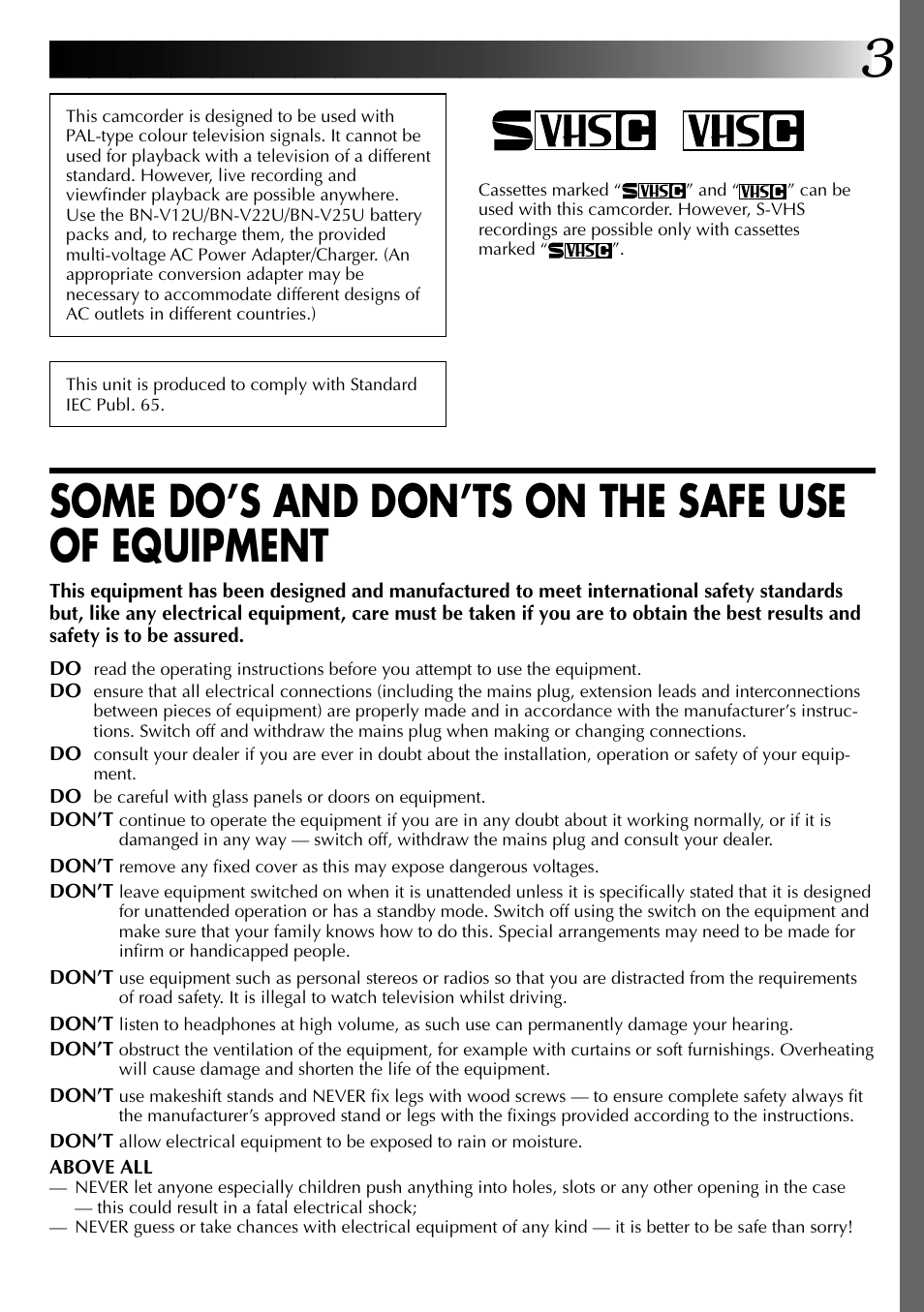 Some do’s and don’ts on the safe use of equipment | JVC 0597TOV*UN*VP User Manual | Page 3 / 56