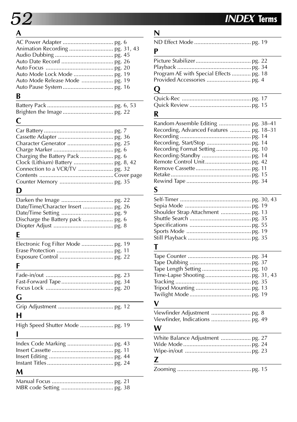 Index, Terms | JVC 0597TOV*UN*VP User Manual | Page 52 / 56