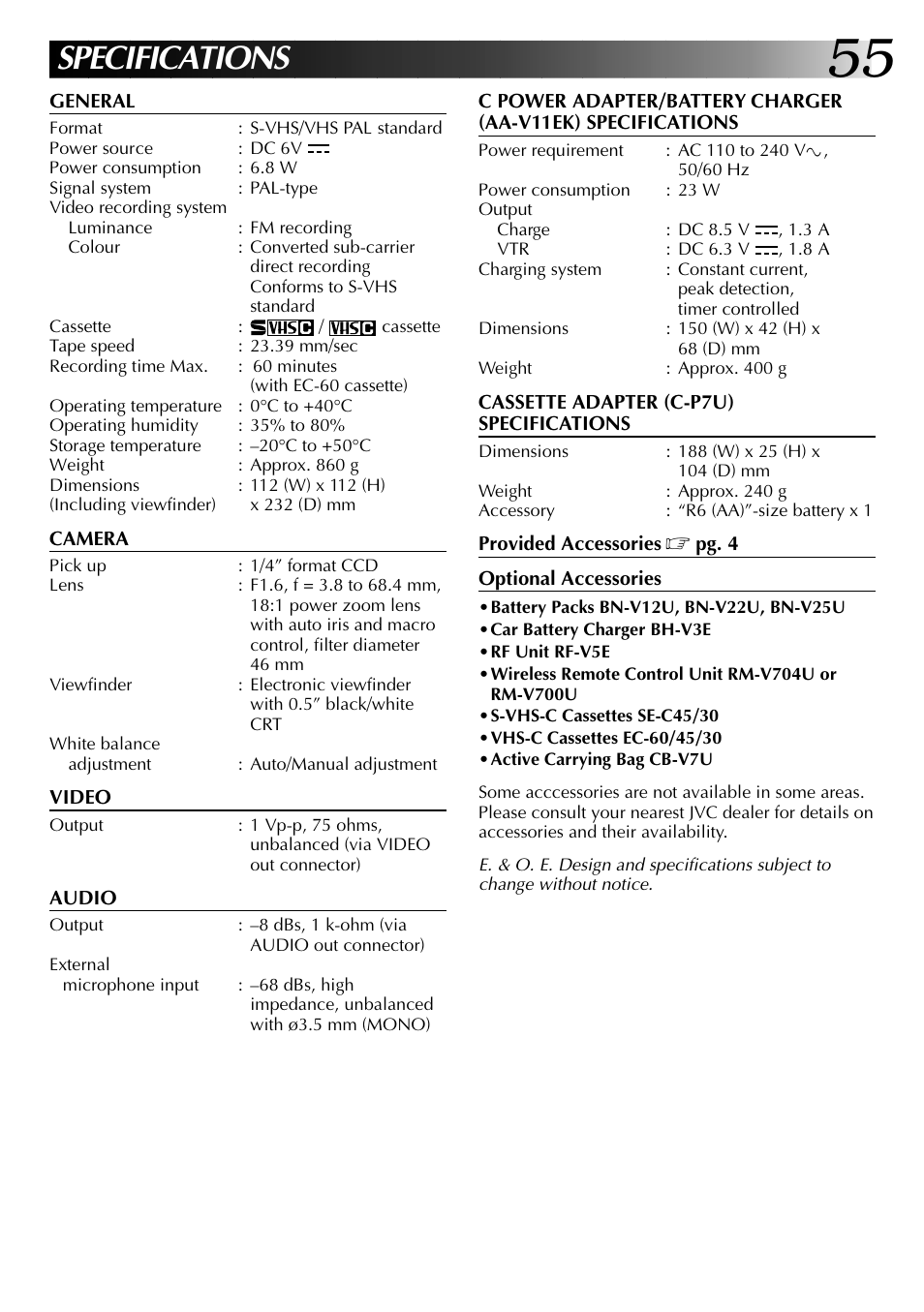 Specifications | JVC 0597TOV*UN*VP User Manual | Page 55 / 56