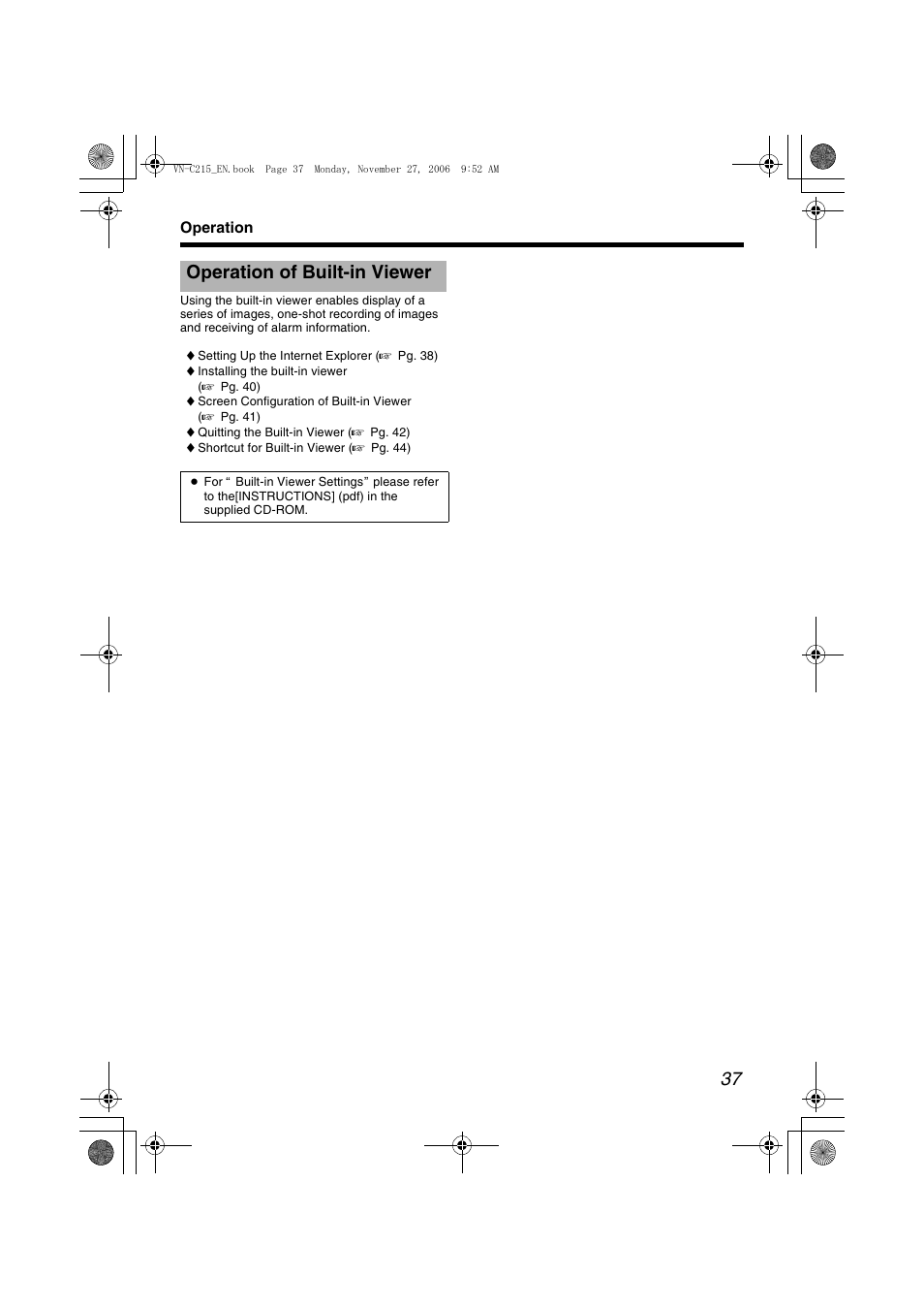 Operation, Operation of built-in viewer, A pg. 37) | JVC DOME CAMERA VN-C215V4U User Manual | Page 37 / 48