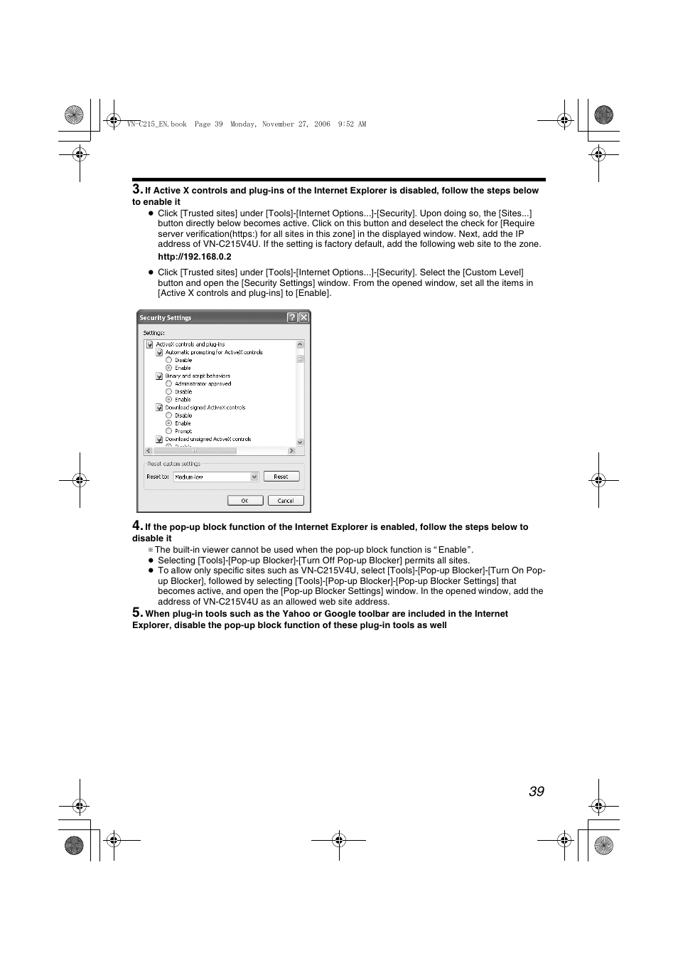 JVC DOME CAMERA VN-C215V4U User Manual | Page 39 / 48