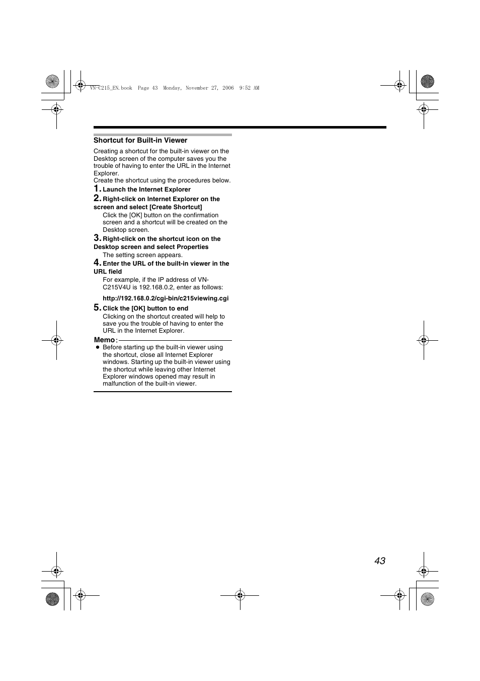 Shortcut for built-in viewer | JVC DOME CAMERA VN-C215V4U User Manual | Page 43 / 48