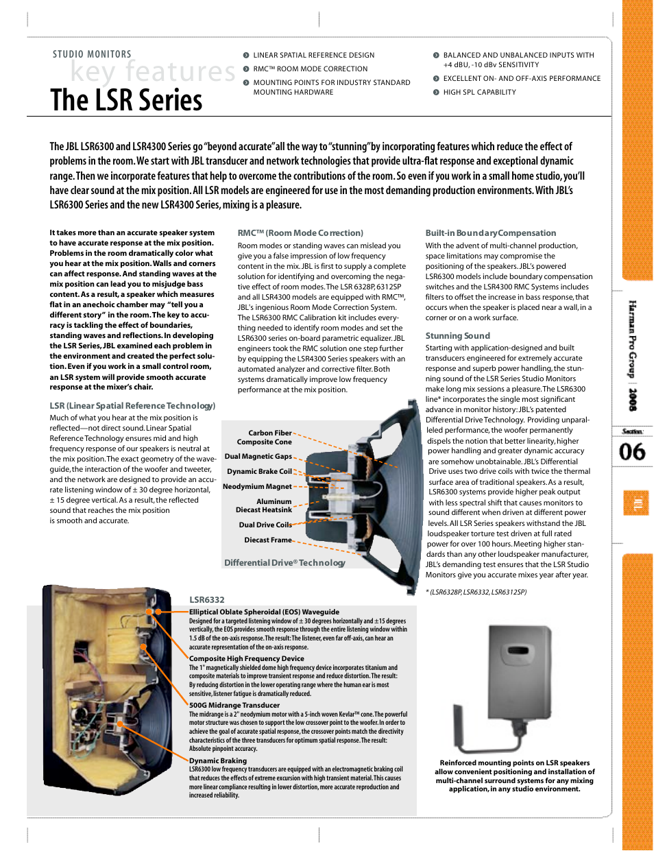 The lsr series, Key fe at u re s | JBM electronic Studio Monitors User Manual | Page 2 / 7