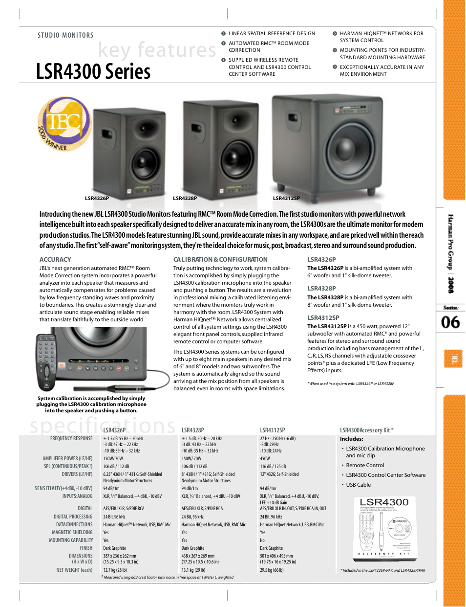 Lsr4300 series, Key fe at u re s | JBM electronic Studio Monitors User Manual | Page 4 / 7