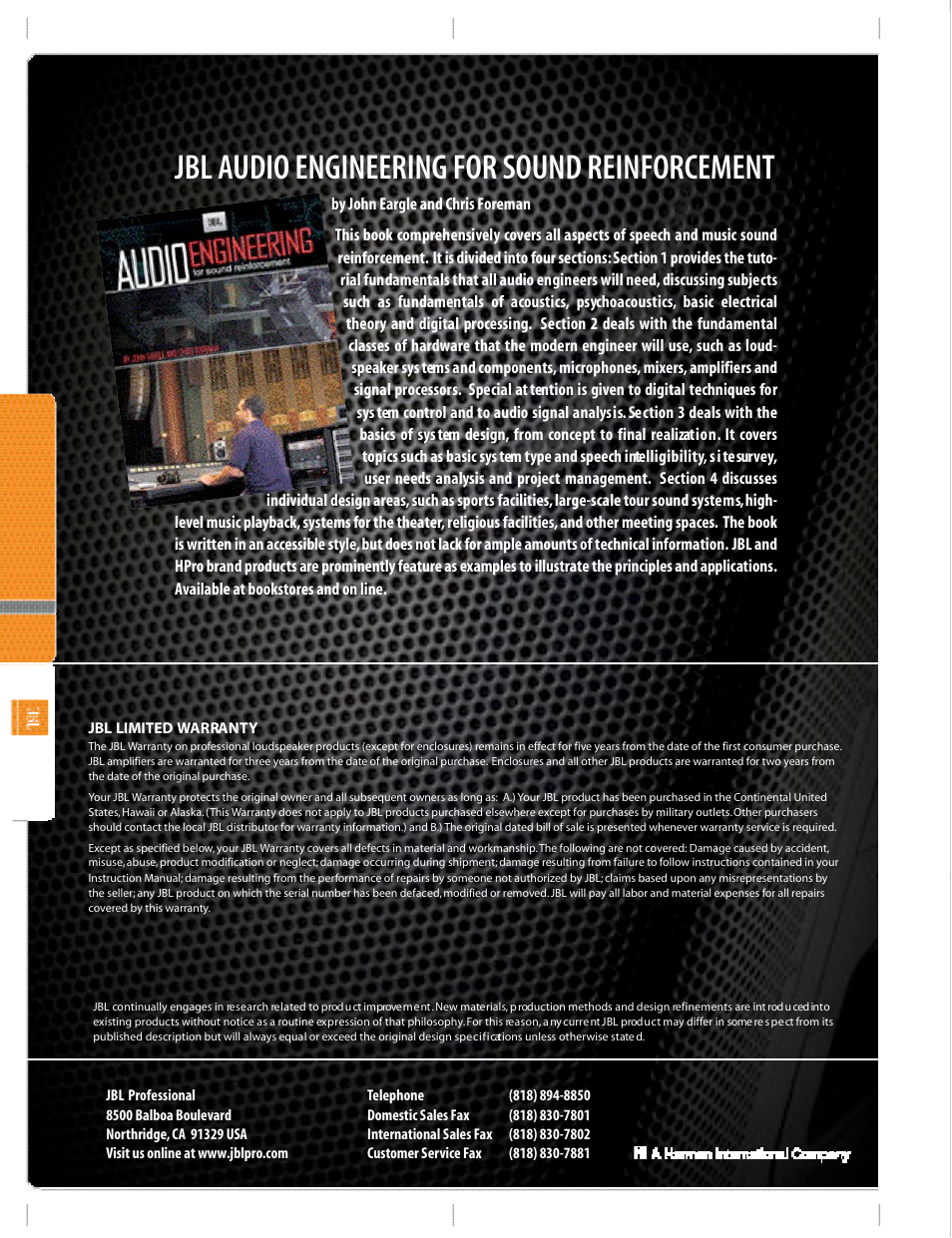 Jbl audio engineering for sound reinforcement | JBM electronic Studio Monitors User Manual | Page 7 / 7